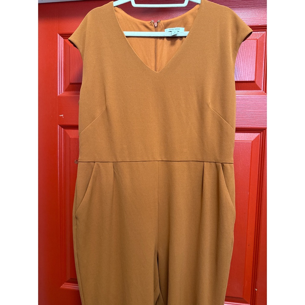 Nine West Womens Burnt Orange V-Neck Sleeveless Wide Leg Jumpsuit Size 16